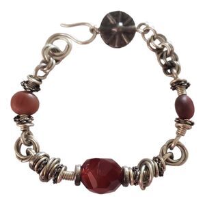 Vintage 925 Sterling Silver  Bracelet Handmade with Carnelian and Agate Beads